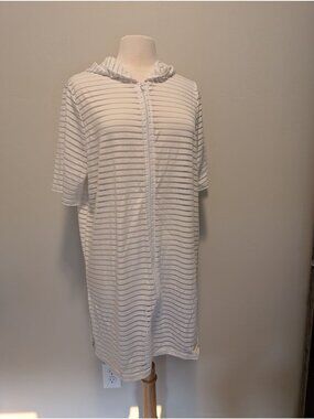 Always For Me Womens Striped White Hooded Cover-Up Jacket With Zipper Closure 1X
